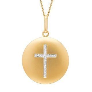Diamond Cross Disc Pendant Necklace 14k Yellow Gold (0.09ct): Jewelry