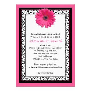 Pink Gerbera Floral Sweet 16 Birthday Invitation