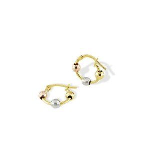 14k Yellow White Rose Gold Small Beaded Hoop Earrings: Jewelry