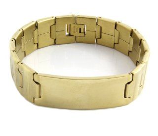 Men's Heavy Gold Plated Engravable ID Solid Stainless Steel Chain Link Bracelet 8 Inches GSTB 546 Jewelry