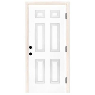 Steves & Sons Premium 6 Panel Primed White Steel Entry Door with 30 in. Left Hand Outswing and 6 in. Wall ST60 PR 26 6OLH