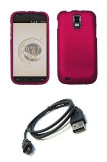 Samsung Galaxy S II SGH T989 (T Mobile) Premium Combo Pack   Magenta Pink Rubberized Shield Hard Case Cover + Atom LED Keychain Light + Micro USB Data Cable: Cell Phones & Accessories