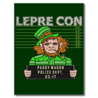 Funny Leprechaun Leprecon Mugshot Postcards