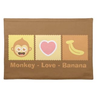 Cute Cartoon of Monkey, Love and Banana Placemat
