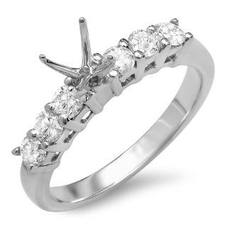 0.50 Carat (Ctw) 14k White Gold Round Diamond 7 Stone Look Semi Mount Ladies Engagement Bridal Ring (No Center Stone): Jewelry