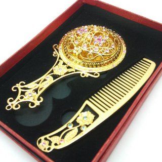 high Quality Lady Cosmetic Mirror & Comb Sets Double Compact Magnifying Purse Mirror Makeup Mirror Skeleton Metal Gold Color 211  Personal Makeup Mirrors  Beauty