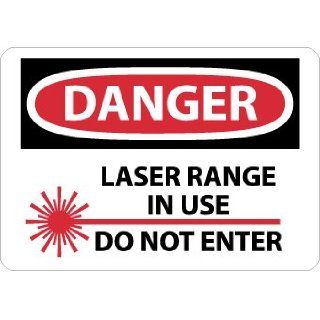 NMC D572RB OSHA Sign, Legend "DANGER   LASER RANGE IN USE DO NOT ENTER" with Graphic, 14" Length x 10" Height, Rigid Plastic, Black/Red on White: Industrial Warning Signs: Industrial & Scientific