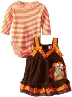 Rare Editions Baby Girls Newborn Turkey Applique Jumper, Brown, 0 3 Months: Infant And Toddler Playwear Dresses: Clothing