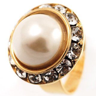 Gold Imitation Pearl Button Fashion Ring: Jewelry