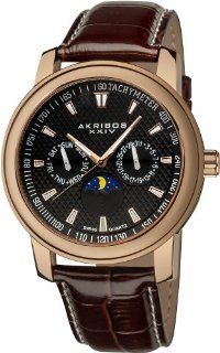Akribos XXIV Men's AK573RG Ultimate Swiss Quartz Moon Phase Multi function Leather Strap Watch: Akribos XXIV: Watches
