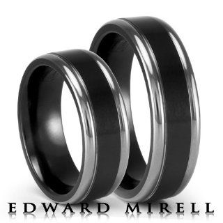 EDWARD MIRELL Black and Grey Titanium Flat Wedding Band   Set: Jewelry