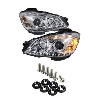 Mercedes Benz W204 C Class DRL LED Projector Headlights   Chrome & Spyder Washer 6pcs   Black: Automotive
