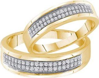 0.25 Carat (ctw) 10k Yellow Gold Round Diamond Ladies Bridal Anniversary Wedding Band Duo Set 1/4 CT: Jewelry