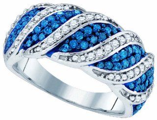 Ladies 10K White Gold .76ct Blue Diamond Fashion Band: Jewelry
