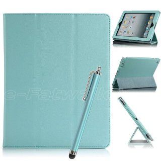 Snap on Cover Fits Apple iPad 4 (with Retina display)/The new iPad/iPad 2/3 Light Blue Folio Stand PU Leather + Stylus (does not fit iPad 1): Cell Phones & Accessories