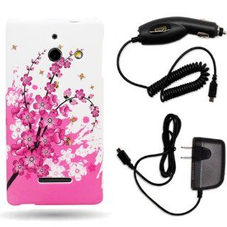 CoverON Huawei W1 Hard Plastic Slim Case Bundle with Black Micro USB Home Charger & Car Charger   Spring Flower Cell Phones & Accessories