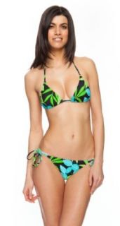 (043 OJT001 L) LiliLane Juniors Surf Inspired Tropical Floral Print 2pc Bikini Set Bathing Suit in Turquoise and Black Size: L at  Womens Clothing store: Fashion Bikini Sets