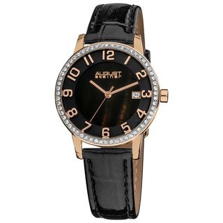 August Steiner Women's Swiss Quartz Mother of Pearl Crystal Strap Watch with Rose Tone Hands August Steiner Women's August Steiner Watches