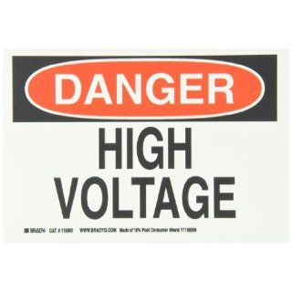 Brady 115963 10" Width x 7" Height B 586 Paper, Red And Black On White Color Sustainable Safety Sign, Legend "Danger High Voltage": Industrial Warning Signs: Industrial & Scientific