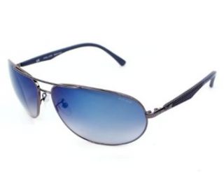 Police Sunglasses S 8757 568X Metal Gun Gradient Grey blue mirror: Clothing