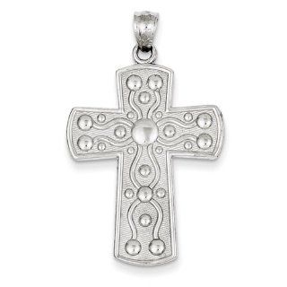 14k White Gold Cross with Serenity Prayer Charm Pendant: Jewelry