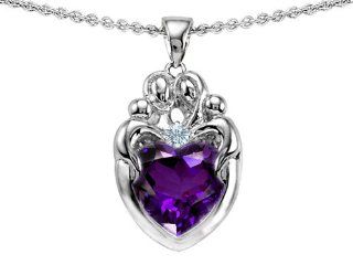 Star K Loving Mother and Family Pendant Heart Shape Genuine Amethyst: Pendant Necklaces: Jewelry