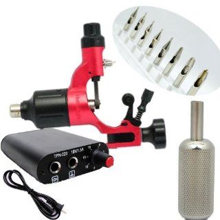 New Arrival Pro Tattoo Kit Super LCD Power Supply + Red Machine Gun +8 Steel Nozzles + Handle + RCA line: Health & Personal Care