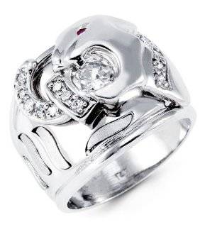  Mens Polished 14k White Gold Solid Round CZ Animal Ring: Jewelry