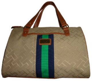 Women's Tommy Hilfiger Satchel Style Handbag (Beige/Navy/Green/Brown Large Logo) Shoes