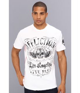 Affliction Davey Jones Patches w/ Heaving Stitching Tee Mens Short Sleeve Pullover (White)