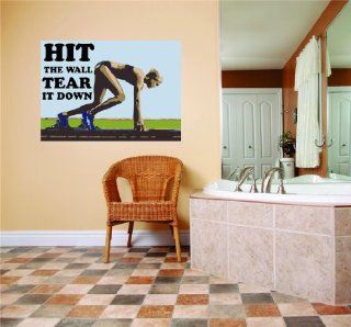 Hit The Wall Tear It Down Inspirational Life Quote Track Runner Graphic Design Picture Art Peel & Stick Sticker Wall   Best Selling Cling Transfer Decal Color 578Size : 30 Inches X 50 Inches   22 Colors Available   Wall Decor Stickers