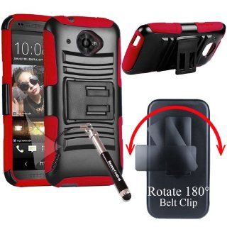3 in 1 Bundle HTC Desire 601 ZARA (Virgin Mobile) Shell Heavy Duty Combo Holster Case with Viewing Stand & Belt Clip   Red/Black (Package include Premium Screen Protector + Ultra Sensitive Stylus Pen by BeautyCentral): Cell Phones & Accessories