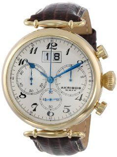 Akribos XXIV Men's AK628YG Retro Chronograph Gold Tone Stainless Steel White Dial Brown Leather Strap Watch: Akribos XXIV: Watches