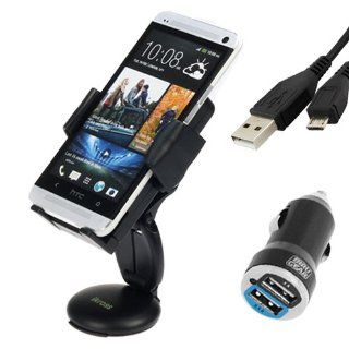 iKross 3in1 Universal Compact Windshield / Dashboard / Air Vent Car Mount Holder + 2 Port USB Car Charger Adapter + Micro USB Cable for HTC One (M8) / (M7), Desire / Desire 601, One Max, One Mini, Samsung Motorola LG Nokia and more Cellphone Smartphone: Ce