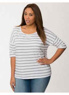 Lane Bryant Plus Size Embellished striped tee     Womens Size 14/16, White