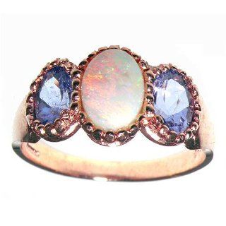 Luxury 9K Rose Gold Ladies Fiery Opal & Tanzanite Ring   Finger Sizes 5 to 12 Available: Jewelry