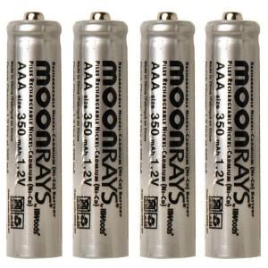 Moonrays Rechargeable 350mAh NiCd AAA Batteries for Solar Powered Units (4 Pack) 97126