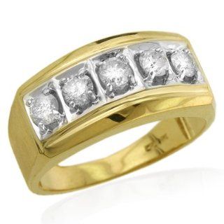 14K Yellow Gold 1 Carat Diamond Men's Band Diamond Ring   Size 11: Wedding Bands: Jewelry