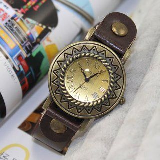 Fashion Leather Women Vintage Watches Roman Number Lady Dress Wristwatches Brown: MP3 Players & Accessories