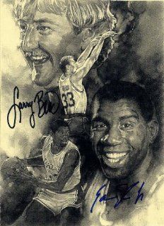 Larry Bird & Magic Earvin Johnson Autographed Signed 7 X 10 Lithograph Print   (Mint Condition)   COA   Guaranteed Authentic: Sports Collectibles