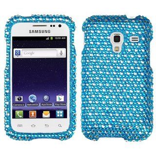 Hard Plastic Snap on Cover Fits Samsung R820 Galaxy Admire 4G Dots Blue white Full Diamond/Rhinestone MetroPCS: Cell Phones & Accessories