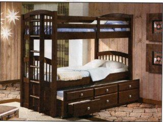 Twin/Twin Captains Bunk Bed with Trundle and Storage Drawers   Cappuccino Finish: Home & Kitchen