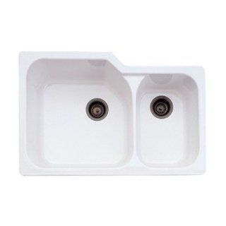 Rohl 6337 00 33 Inch by 22 Inch, 1 1/2 Bowl Allia Undermount Fireclay Kitchen Sink, White   Double Bowl Sinks  