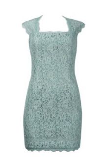 Adrianna Papell Cutout Back Scalloped Lace Sheath Dress in Mint (Petite) (6P) at  Womens Clothing store
