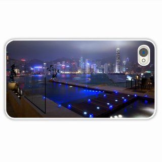 Custom Designer Apple Iphone 4 4S City Pool City Houses Roads Skyscrapers Night Lights Windows River Light Blue Of Fall In Love White Case Cover For Lady: Cell Phones & Accessories