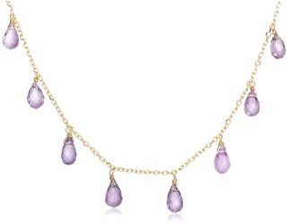 14k Yellow Gold, February Birthstone, Amethyst Briolette Station Necklace, 16": Jewelry