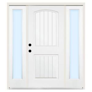 Steves & Sons Premium 2 Panel Plank Primed White Steel Right Hand Entry Door with 16 in. Clear Glass Sidelites and 6 in. Wall ST22 PR S16CL 6RH