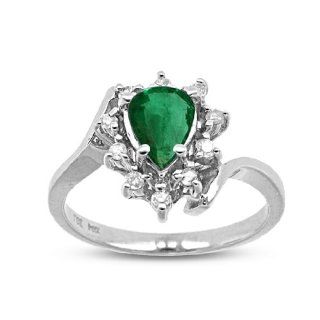 0.71cttw Pear Shaped Emerald and Diamond Fashion Ring set in 14k Gold: Jewelry