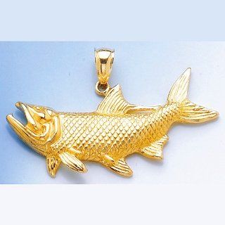 Gold Nautical Charm Pendant Tarpon Fish W Open Mouth: Jewelry