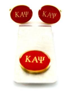 Kappa Alpha Psi Fraternity Greek Gold Cufflinks & Money Clip Set: Clothing